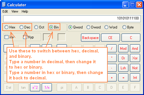 Windows XP Calc - Binary
