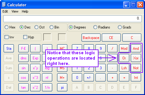 Windows XP Calc - Logical Instructions
